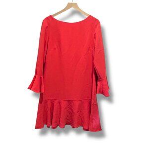 STS Sail to Sable Pink Bell Sleeve Shift Dress Ruffle Hem Gold Zipper Womens 12